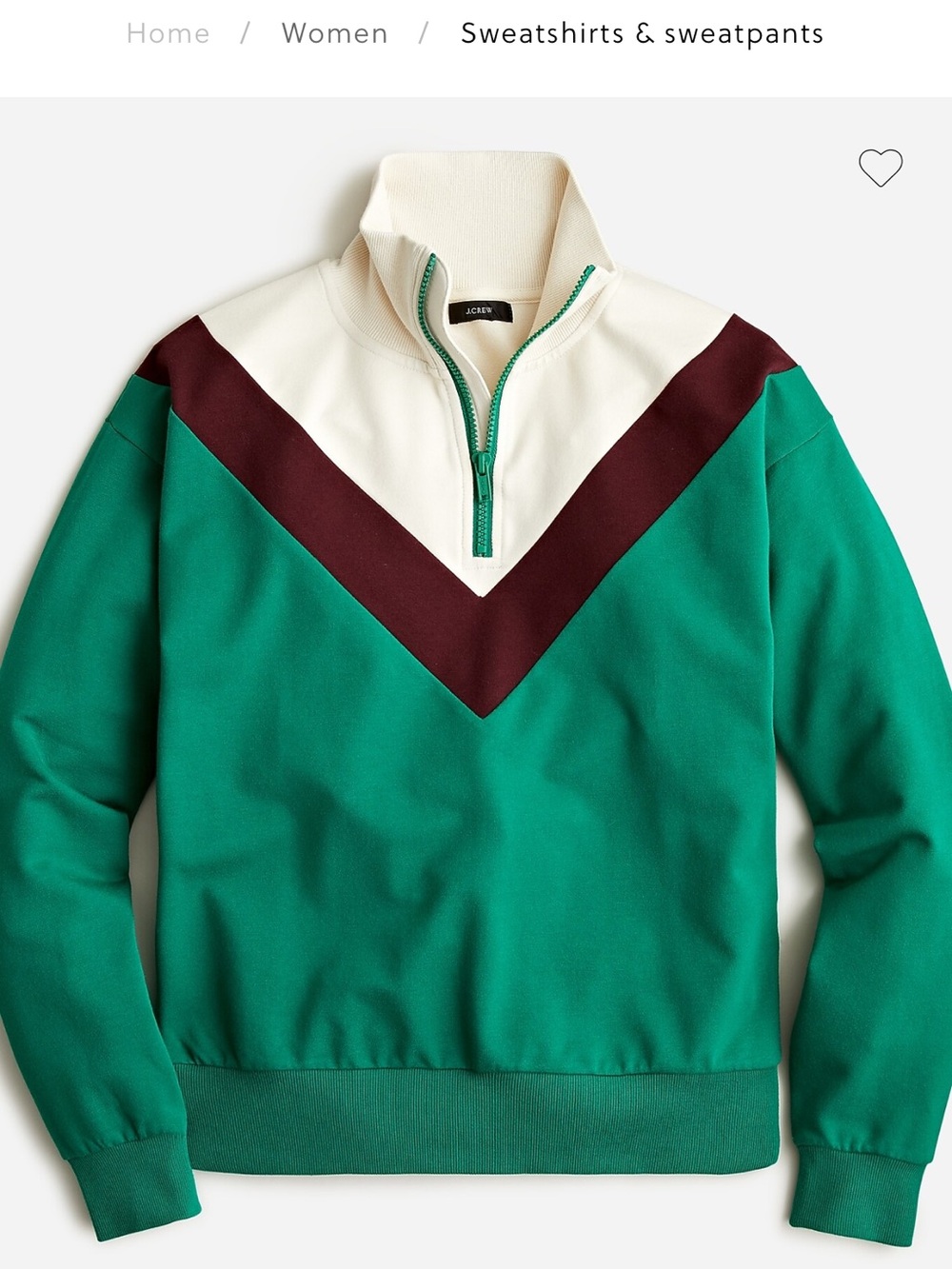 J. Crew Green Zip Pullover Sweater with Cream and Maroon Chevron